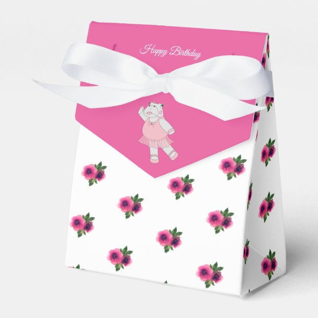 Caixinha De Lembrancinhas Presente de Ballet Hippo Little Pink Roses/ (Frente)