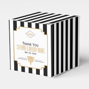 Caixinha De Lembrancinhas Preto do monograma, ouro e art deco branco Wedding