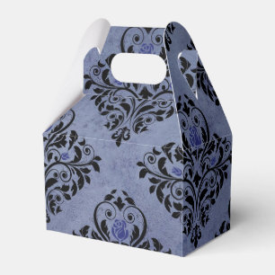Caixinha De Lembrancinhas Preto e Azul Floral Damask Grunge Vintage