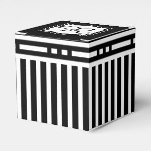 Caixinha De Lembrancinhas Preto e branco listrado elegante do monograma R