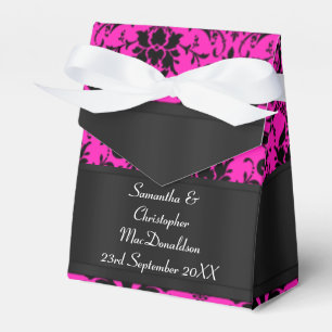 Caixinha De Lembrancinhas Preto e casamento tema damasco cor-de-rosa fúcsia