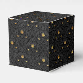 Caixinha De Lembrancinhas Preto e Dourado Floral Grunge Damask