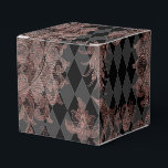 Caixinha De Lembrancinhas Preto e Dourado Rosa<br><div class="desc">Caixa de favor elegante com padrões de dama dourado rosa e harlequim preto.</div>