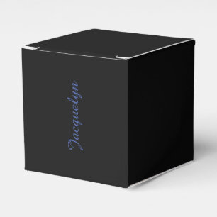 Caixinha De Lembrancinhas Preto Neutro e Azul, Novo Nome Próprio Elegante