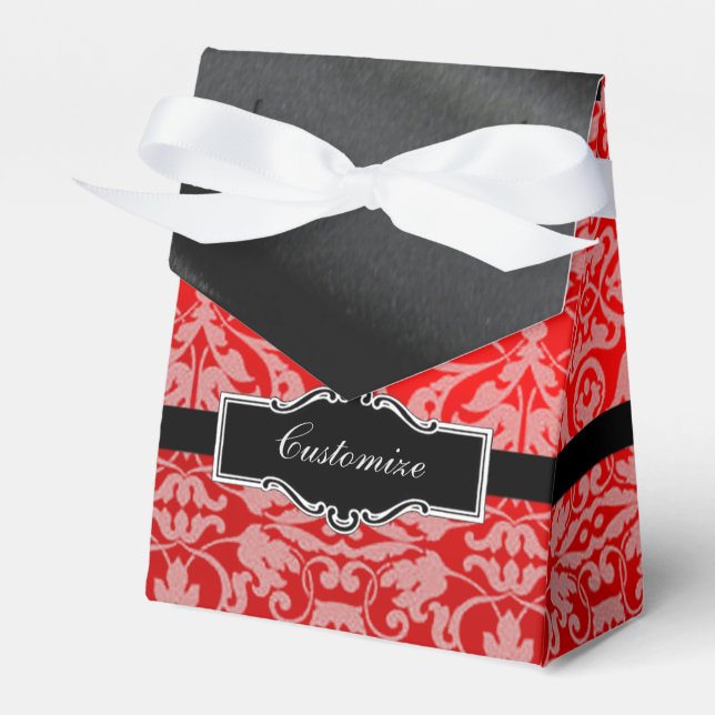 Caixinha De Lembrancinhas Preto Vermelho Personalizado e Damasco Branco Caix (Frente)