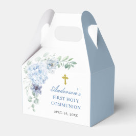 Caixinha De Lembrancinhas Primeira Comunhão Floral Azul Desbotado