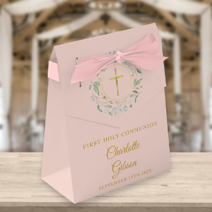 Caixinha De Lembrancinhas Primeira Comunhão Grinalda de Verdura Rosa Cor-de-