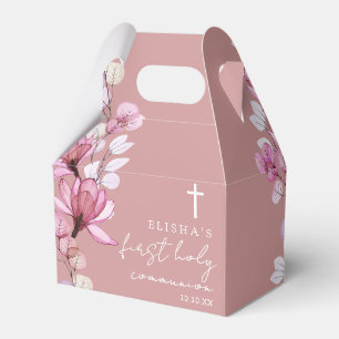 Caixinha De Lembrancinhas Primeira Comunhão Rosa Floral Rosa Poeira