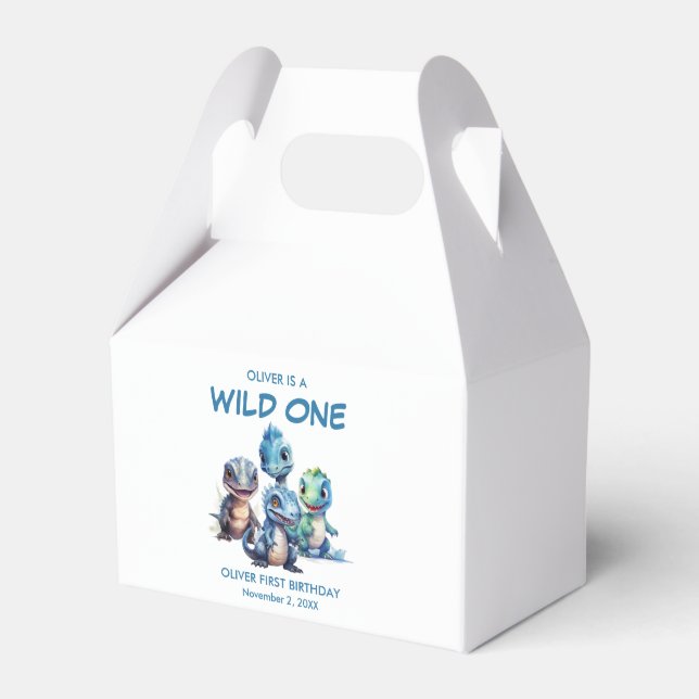 Caixinha De Lembrancinhas Primeira Festa de aniversário de Dinossauro Selvag (Frente)