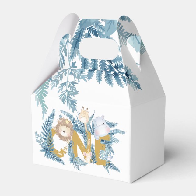 Caixinha De Lembrancinhas Primeiro Aniversário Animais Safari Exóticos Perso (Frente)