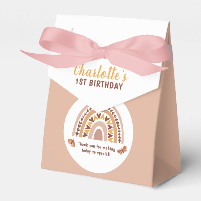 Caixinha De Lembrancinhas Primeiro aniversario Arco-Íris Rosa Moderno - Obri (Frente)