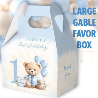 Caixinha De Lembrancinhas primeiro aniversario Blue Beige Bear Número Grande