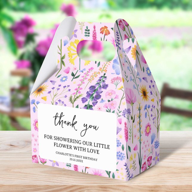 Caixinha De Lembrancinhas Primeiro Aniversário da Primavera (Pink Spring Wildflower Girl's First Birthday Favor Boxes)