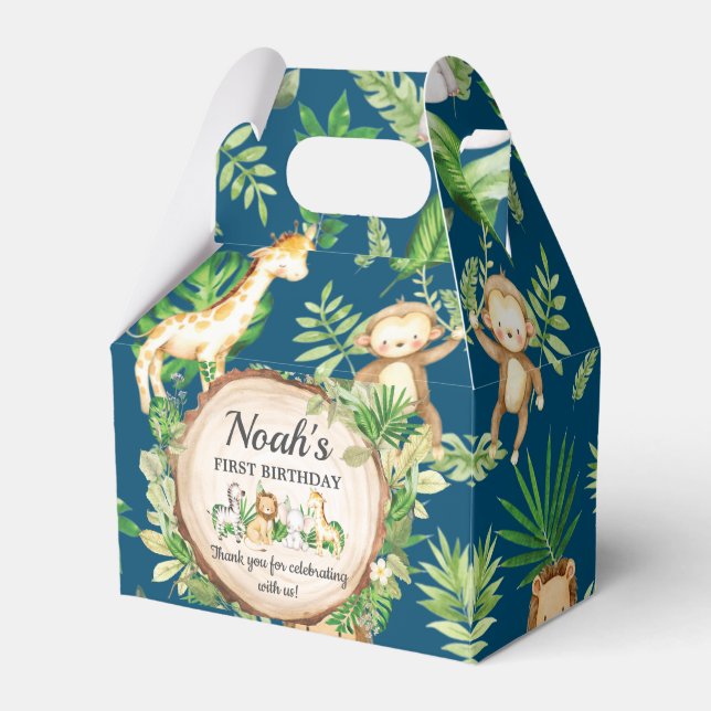 Caixinha De Lembrancinhas Primeiro aniversario De Animais Selvagens Cujos Ag (Frente)