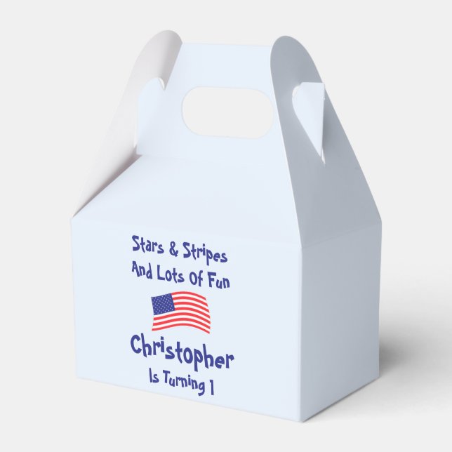 Caixinha De Lembrancinhas Primeiro aniversario de estrelas e tiras (Frente)