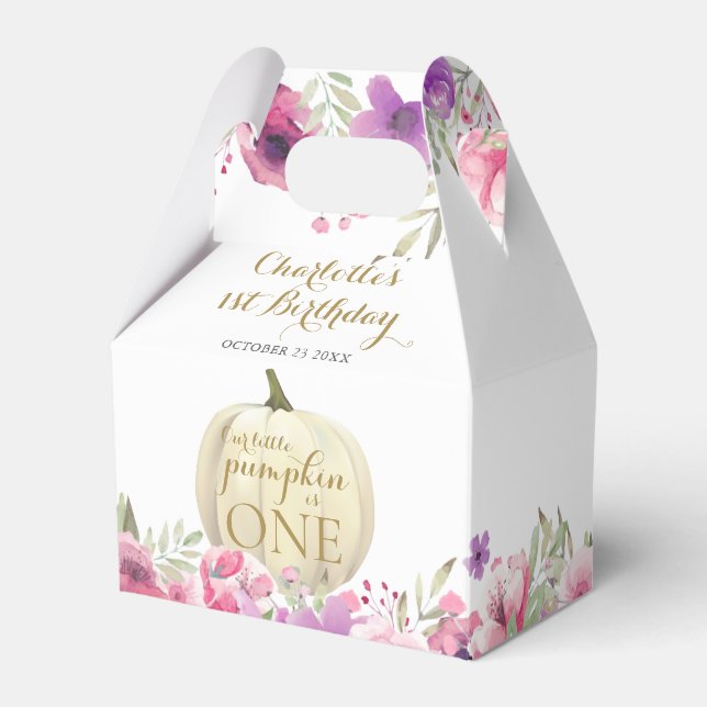 Caixinha De Lembrancinhas primeiro aniversario Pequeno Pumpkin Floral Obriga (Frente)