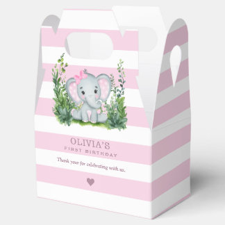 Caixinha De Lembrancinhas Primeiro aniversario Rosa-Elefante Selva - Obrigad