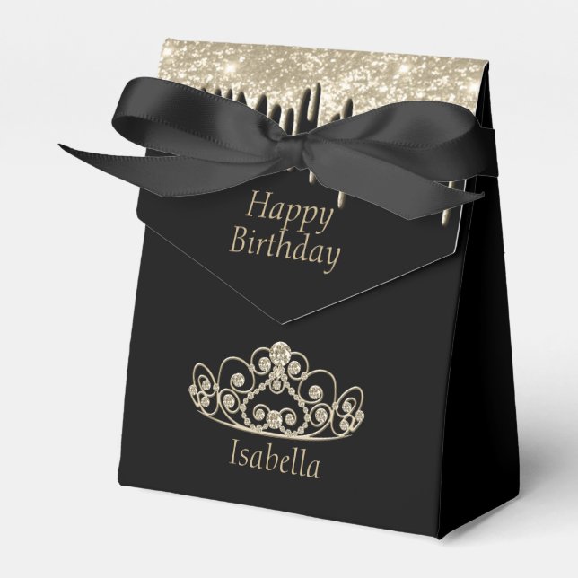 Caixinha De Lembrancinhas Princesa Aniversário - Dourada Coroa Tiara (Frente)