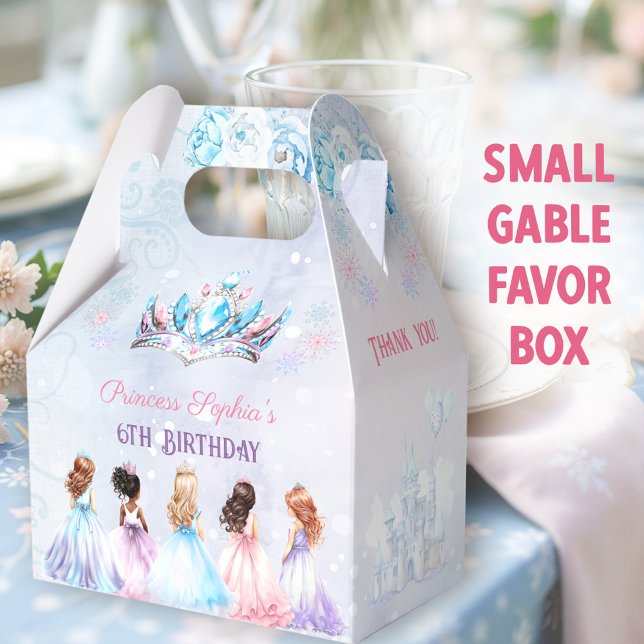 Caixinha De Lembrancinhas Princesa Coroa Inverno Roxo Rapariga Azul Aniversá (Winter Princess Small Gable Favor Boxes - You can choose from 3 sizes of these gable favor boxes)