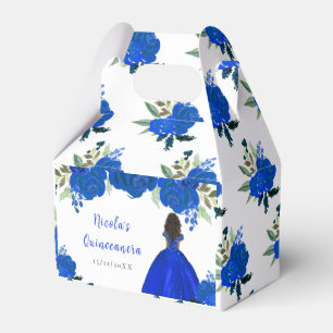 Caixinha De Lembrancinhas Princesa de Pele Escura Quinceanera Floral Azul