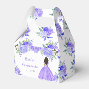 Caixinha De Lembrancinhas Princesa de Pele Escura Quinceanera Floral Roxa