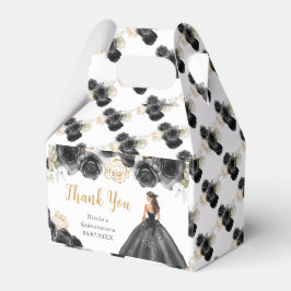 Caixinha De Lembrancinhas Princesa no Vestido Negro Quinceanera Obrigado