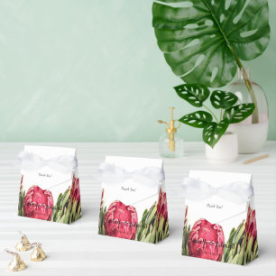 Caixinha De Lembrancinhas Proteas Verde Tropical Rosa Casamento