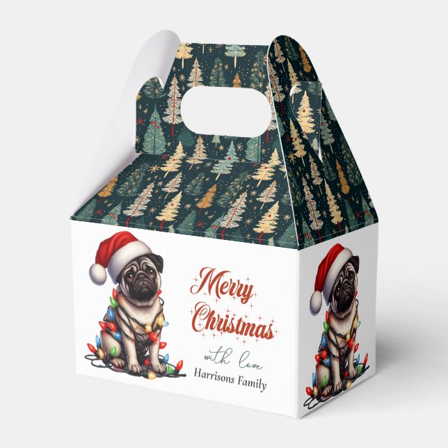Caixinha De Lembrancinhas Pug Canino Retro Fofo Natal (Verso)