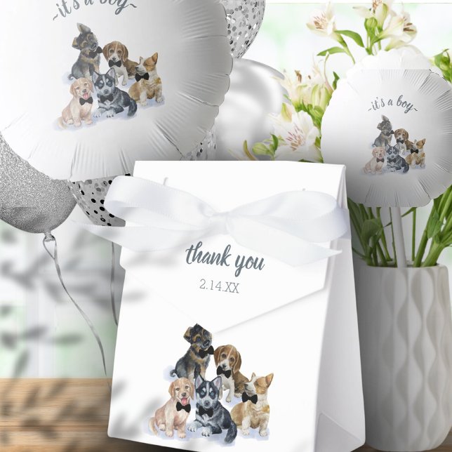 Caixinha De Lembrancinhas Pure Puppy | Chá de fraldas de Torre Negra (Pure Puppy | Black Tie Elegant Cute Baby Shower Favor Boxes)