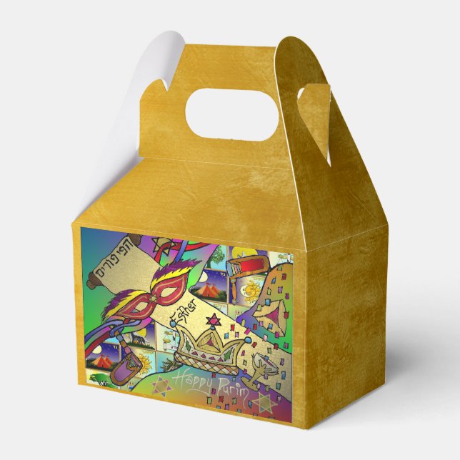 Caixinha De Lembrancinhas Purim Esther Celebrando Impressão de Arte Leve (Frente)