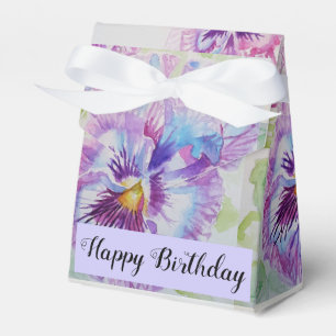 Caixinha De Lembrancinhas Purp Pansy Floral Floral Tea Party Cake Favor Box