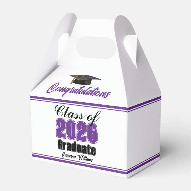 Caixinha De Lembrancinhas Purple Class of 2026 Custom Graduation Party (Frente)