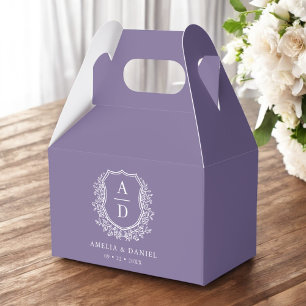 Caixinha De Lembrancinhas Purple Crest Floral Monograma Moderno de Casamento