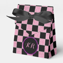 Caixinha De Lembrancinhas Quadrados cor-de-rosa e pretos com brilho