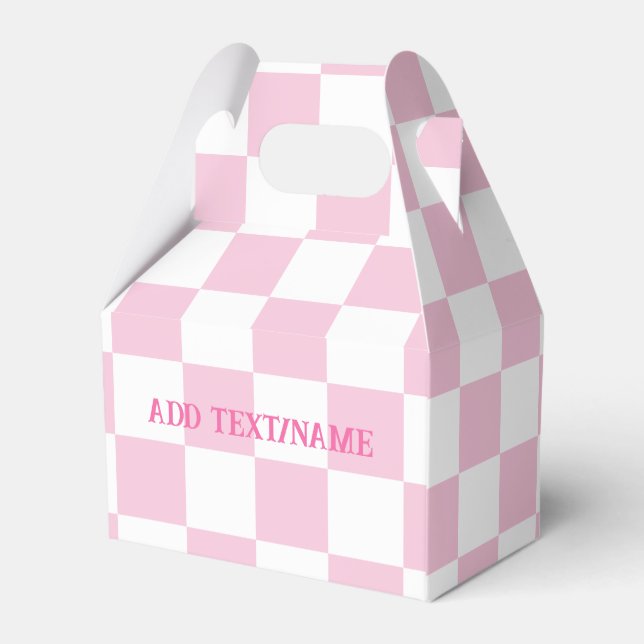 Caixinha De Lembrancinhas Quadro de verificação branco elegante e rosa paste (Verso)