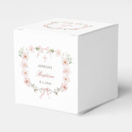 Caixinha De Lembrancinhas Quadro Floral Rosa Bege Cubo de Batismo
