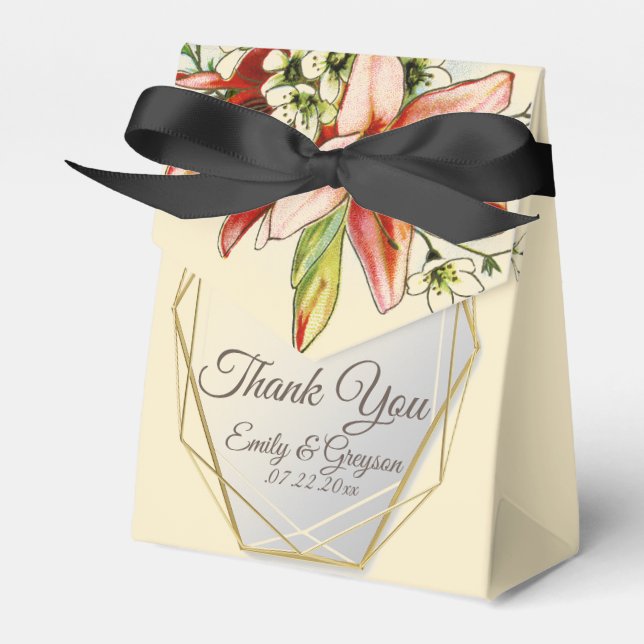 Caixinha De Lembrancinhas Quadro geométrico com Casamento de Lírios Tropicai (Frente)