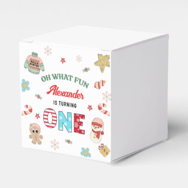Caixinha De Lembrancinhas Que primeiro aniversario de Natal divertido (Frente)