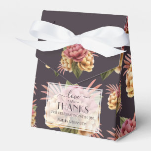 Caixinha De Lembrancinhas Quic Watercolor Peonies Floral em Púrpura Marrom