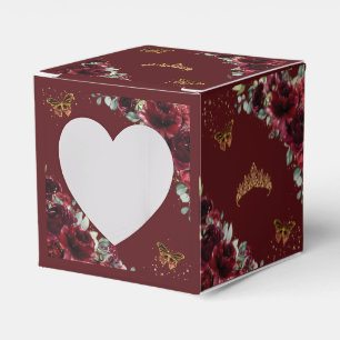 Caixinha De Lembrancinhas Quinceanera Dourada Floral 15 16 XV Mini
