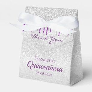 Caixinha De Lembrancinhas Quinceanera prata púrpura púrpura pingar obrigado