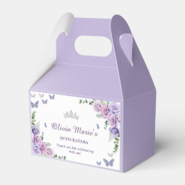 Caixinha De Lembrancinhas Quinceañera Purple Lilac Floral Tiara Borboletas