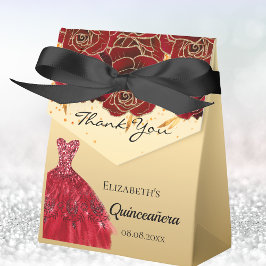 Caixinha De Lembrancinhas Quinceanera red gold florais vestidos obrigado voc