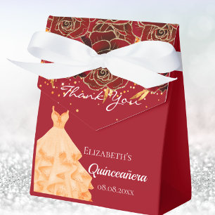 Caixinha De Lembrancinhas Quinceanera red gold florais vestidos obrigado voc