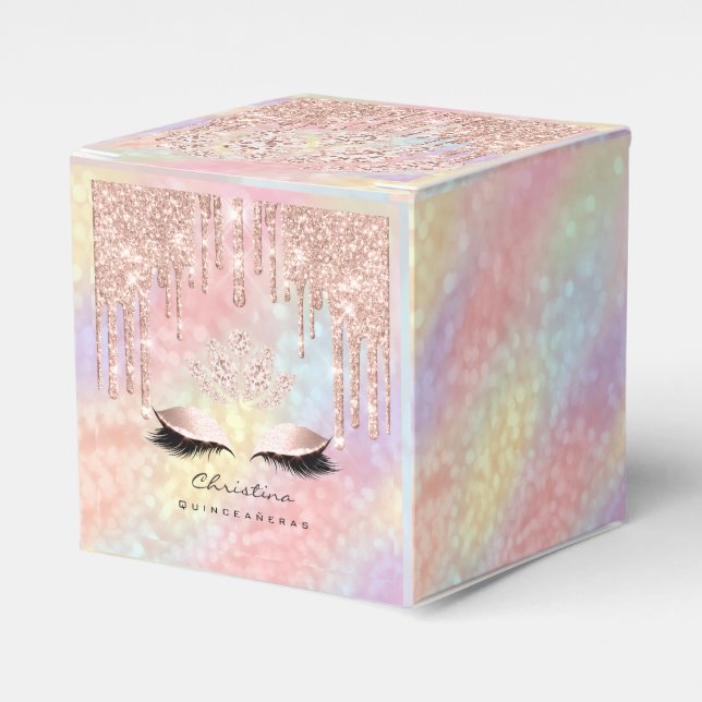 Caixinha De Lembrancinhas Quinceañeras Doce 16º Hológrafo de Rosa Bridal (Frente)