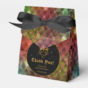Caixinha De Lembrancinhas Rainbow Dragon Escala Dourado Aniversário Obrigado