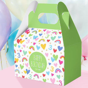 Caixinha De Lembrancinhas Rainbow Hearts aniversário de 3 anos Party Name Gr