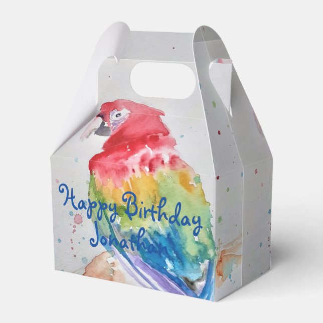 Caixinha De Lembrancinhas Rainbow Parrot Bird Child Birthday Cake Favor Box (Frente)