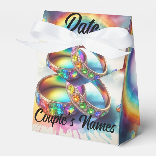 Caixinha De Lembrancinhas Rainbow Rings Gay Lésbica Wedding Favor (Frente)