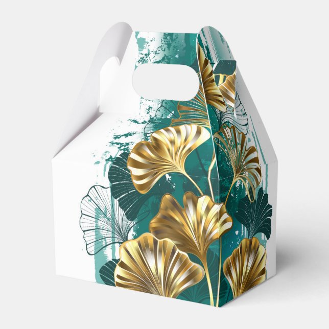 Caixinha De Lembrancinhas Ramificação com Ouro deixa Ginko Biloba (Frente)